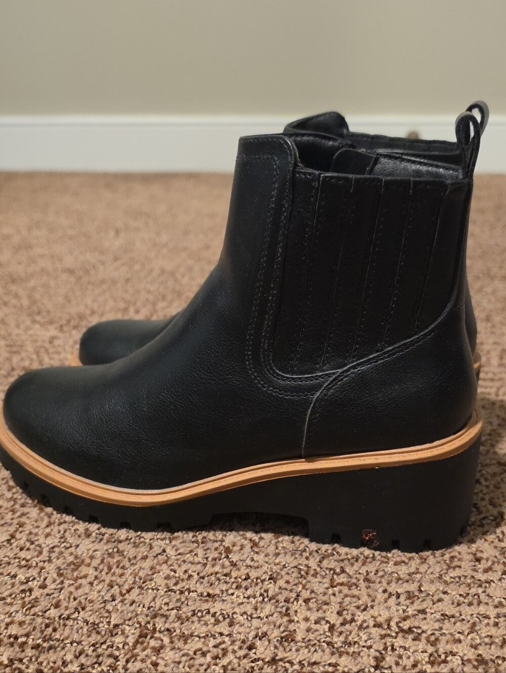 MIA Black Chelsea Lug Ankle Boots with Tan Trim
